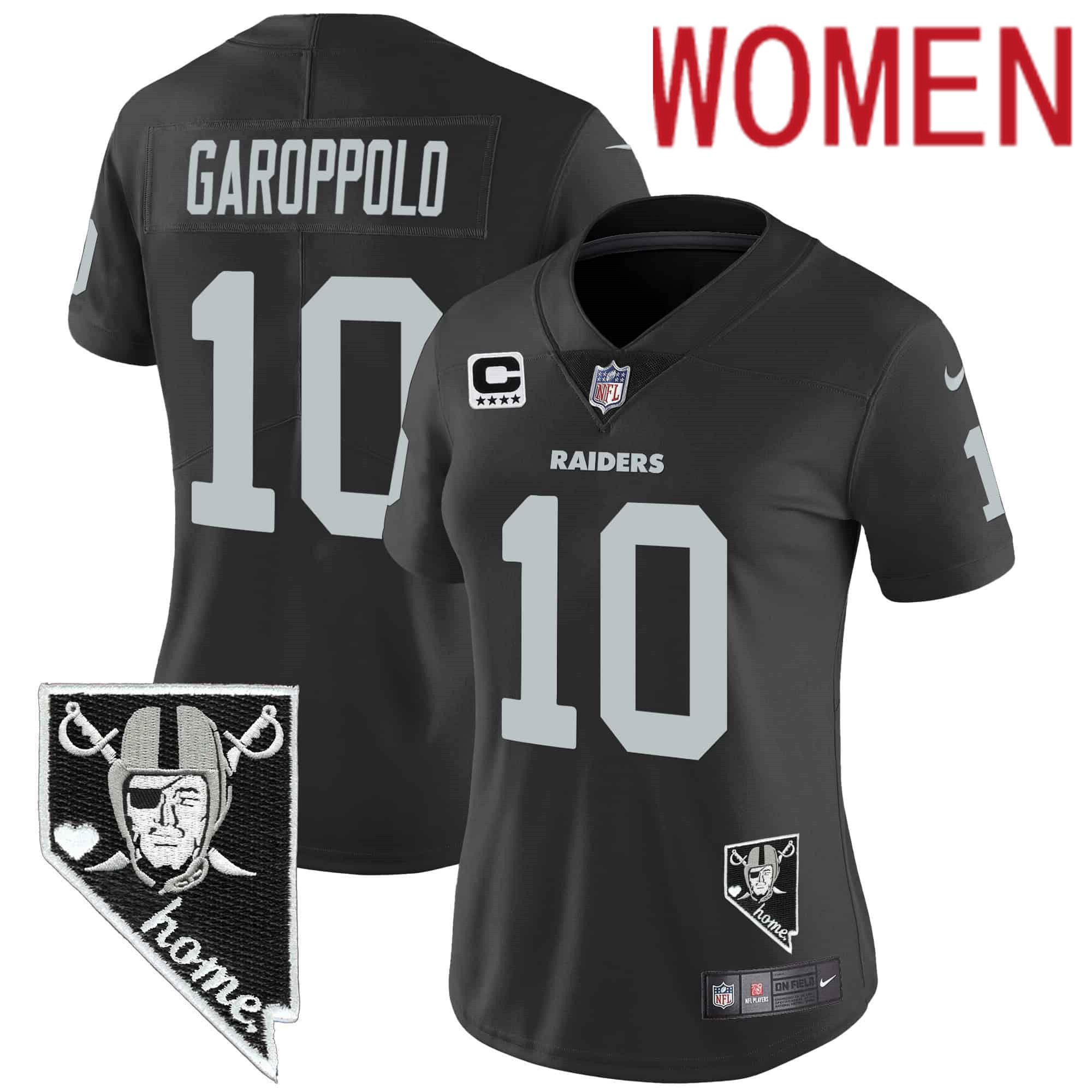 Women Oakland Raiders #10 Garoppo Black 2024 Nike Nevada Home Patch Vapor NFL Jersey style 1->customized nfl jersey->Custom Jersey